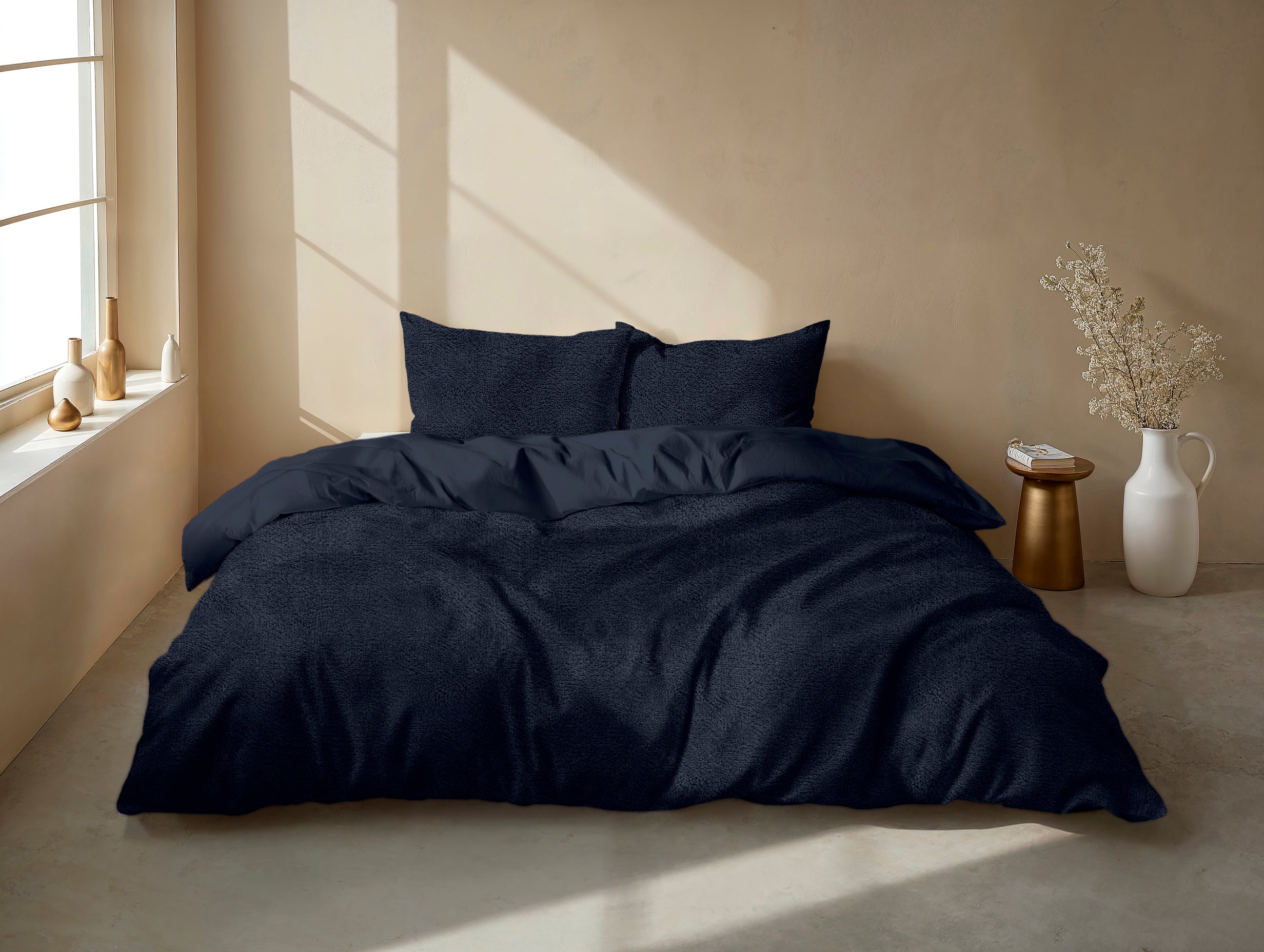 Zohome Dekbedovertrek Pile di Flanella Navy Blue - 100% Microvezel - 200x200-220 cm