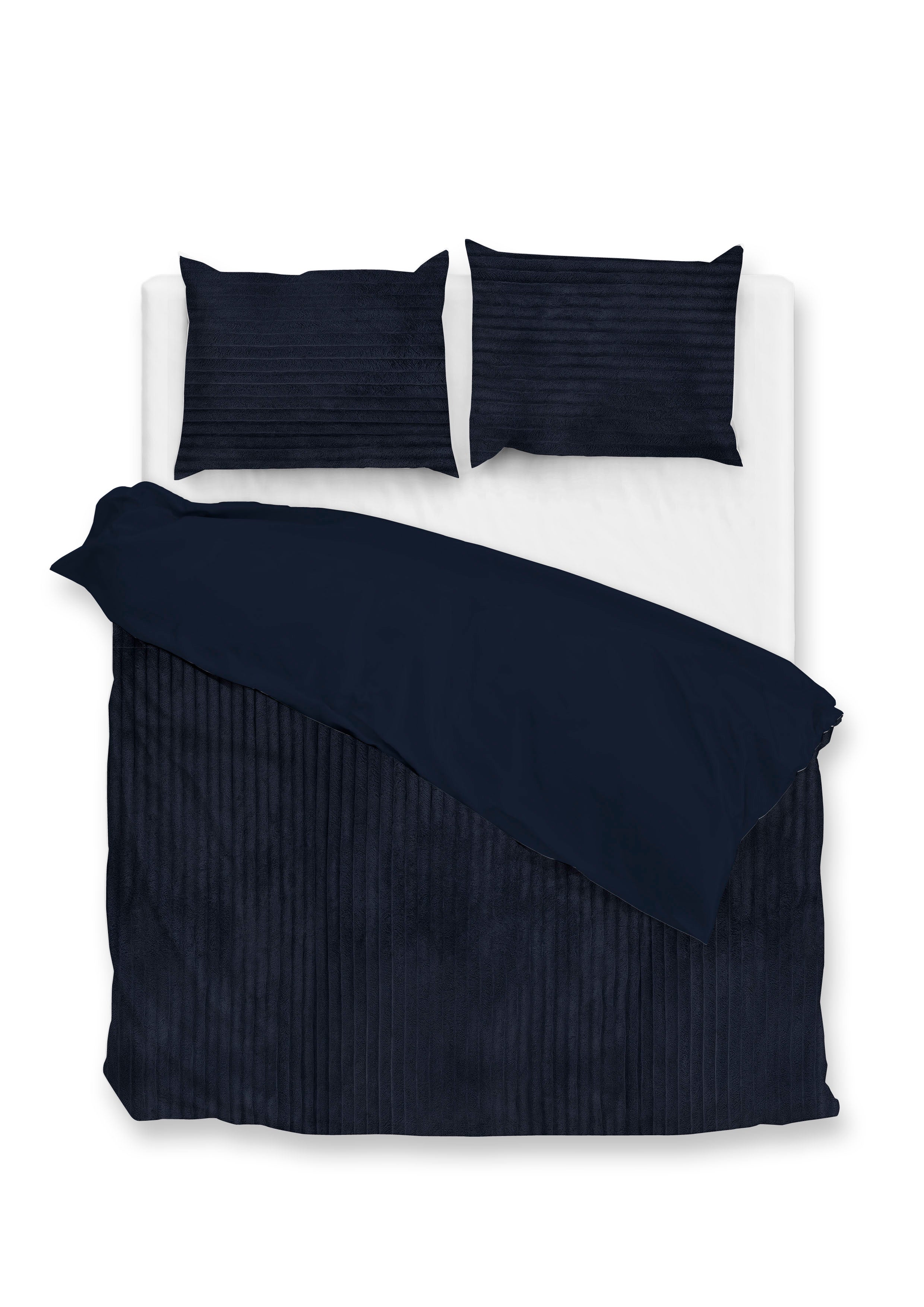 Zohome Dekbedovertrek Pile di Ribcord Navy Blue - 100% Microvezel - 240x200-220 cm
