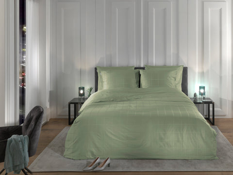 Heckettlane Dekbedovertrek Diamante Laurel Green - 100% Katoen-Satijn