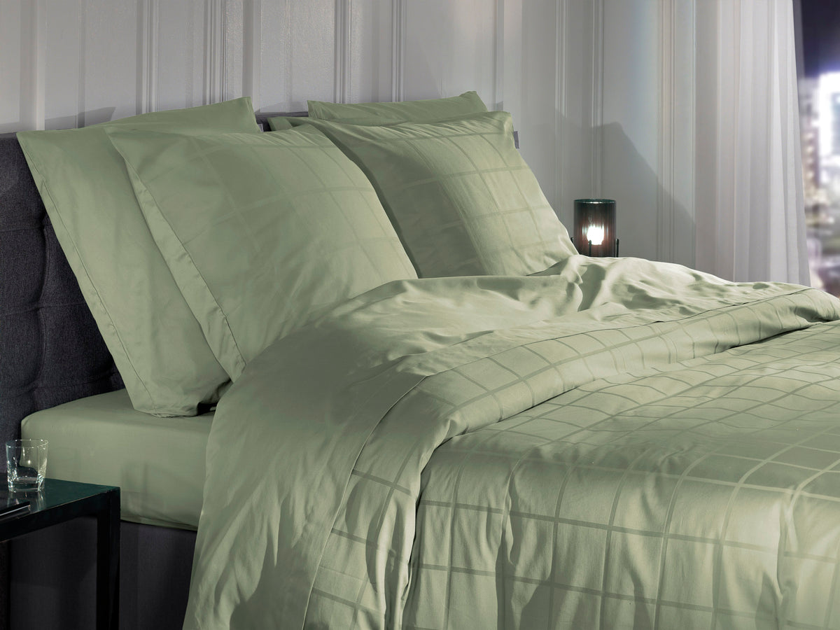 Heckettlane Dekbedovertrek Diamante Laurel Green - 100% Katoen-Satijn