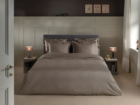 Heckettlane Dekbedovertrek Banda Taupe Grey - 100% Katoen-Satijn