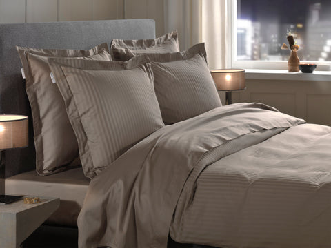 Heckettlane Dekbedovertrek Banda Taupe Grey - 100% Katoen-Satijn