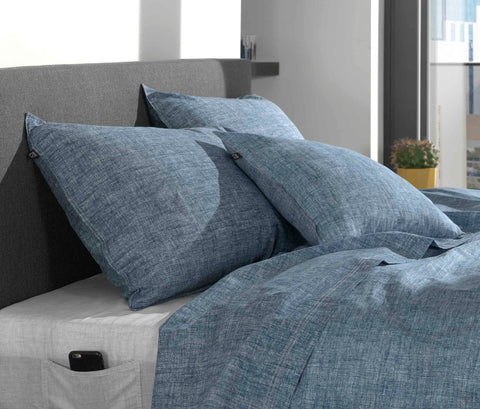 Zohome Kussensloop Lino Urban Blue - 100% Katoen