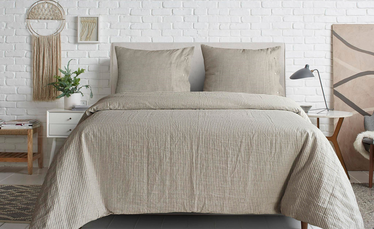 Yellow Dekbedovertrek Moselle Off-white  Grey - 100% Katoen-Perkal