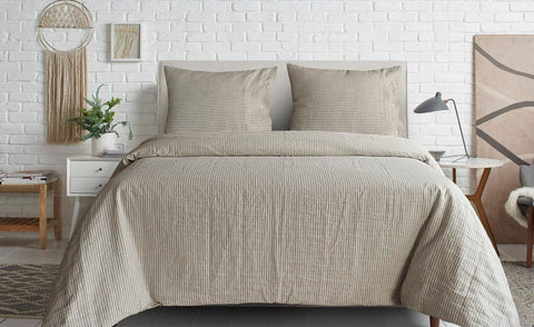 Yellow Dekbedovertrek Moselle Off-white  Grey - 100% Katoen-Perkal