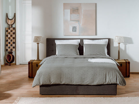 Yellow Dekbedovertrek Leonie Stoney Grey - 100% Katoen, Voorzijde: Jacquard / Achterzijde: Perkal