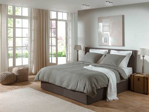 Yellow Dekbedovertrek Leonie Stoney Grey - 100% Katoen, Voorzijde: Jacquard / Achterzijde: Perkal