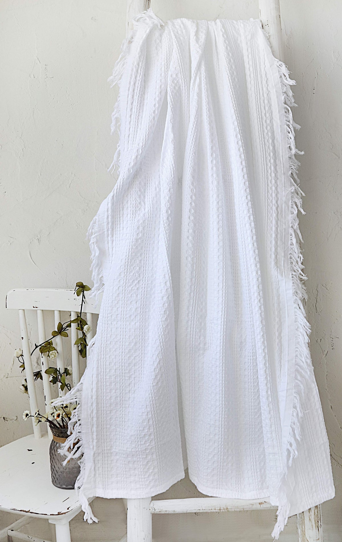 Yellow Plaid Timeo Brilliant White - 100% Katoen-Wafel