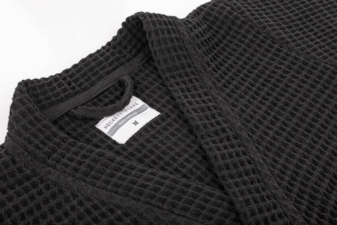 Heckettlane Badjas Wafel Midnight Black 65% Gerecycled Katoen 35% Andere Vezels