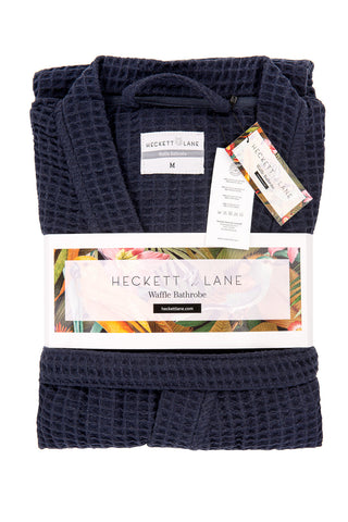 Heckettlane Badjas Wafel Navy Blue 65% Gerecycled Katoen 35% Andere Vezels