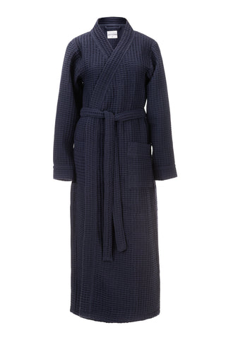 Heckettlane Badjas Wafel Navy Blue 65% Gerecycled Katoen 35% Andere Vezels