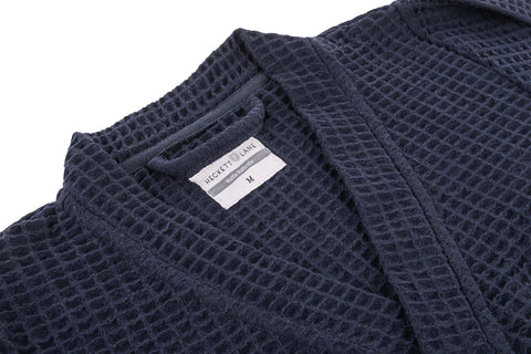 Heckettlane Badjas Wafel Navy Blue 65% Gerecycled Katoen 35% Andere Vezels