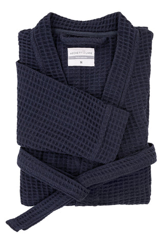 Heckettlane Badjas Wafel Navy Blue 65% Gerecycled Katoen 35% Andere Vezels