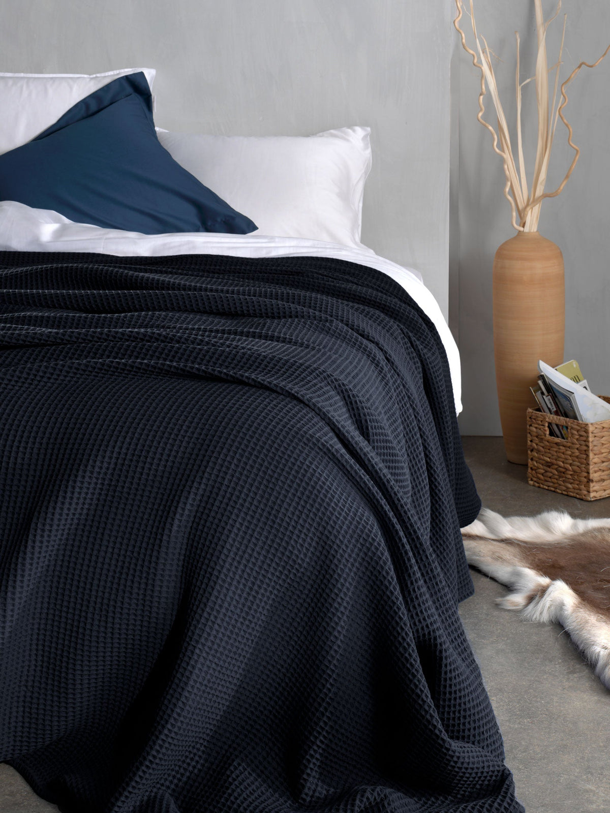 Heckettlane Sprei Wafel Navy Blue - 65% Gerecycled Katoen 35% Andere Vezels