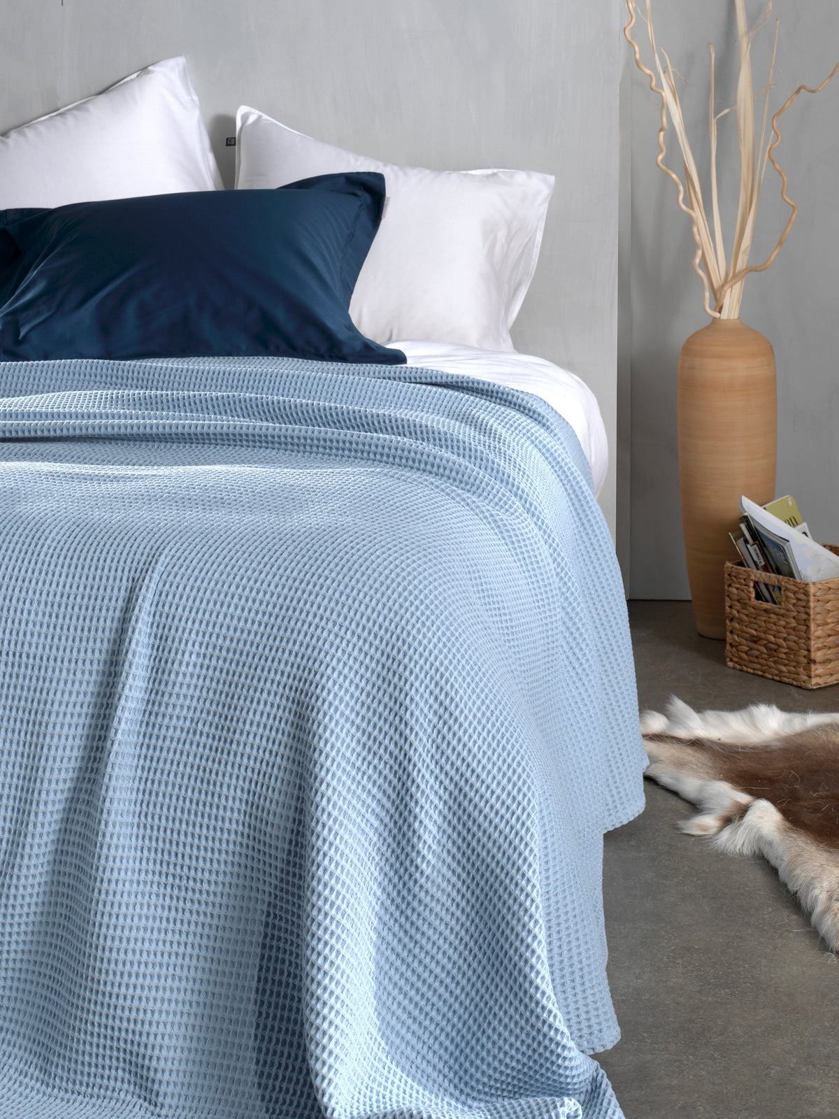 Heckettlane Sprei Wafel Ice Blue - 65% Gerecycled Katoen 35% Andere Vezels