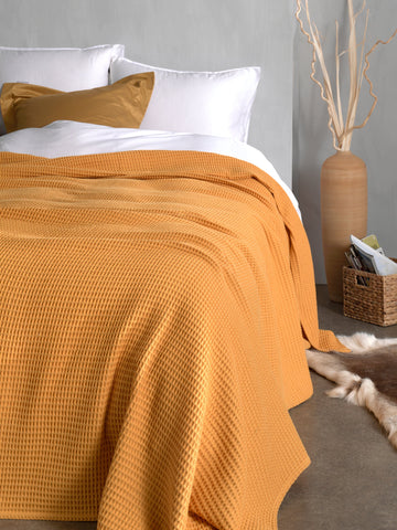 Heckettlane Sprei Wafel Golden Yellow - 65% Gerecycled Katoen 35% Andere Vezels