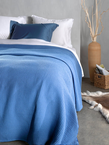Heckettlane Sprei Wafel Royal Blue - 65% Gerecycled Katoen 35% Andere Vezels