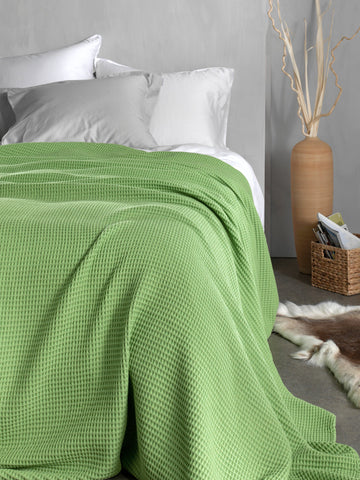 Heckettlane Sprei Wafel Apple Green - 65% Gerecycled Katoen 35% Andere Vezels