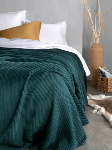 Heckettlane Sprei Wafel Army Green - 65% Gerecycled Katoen 35% Andere Vezels