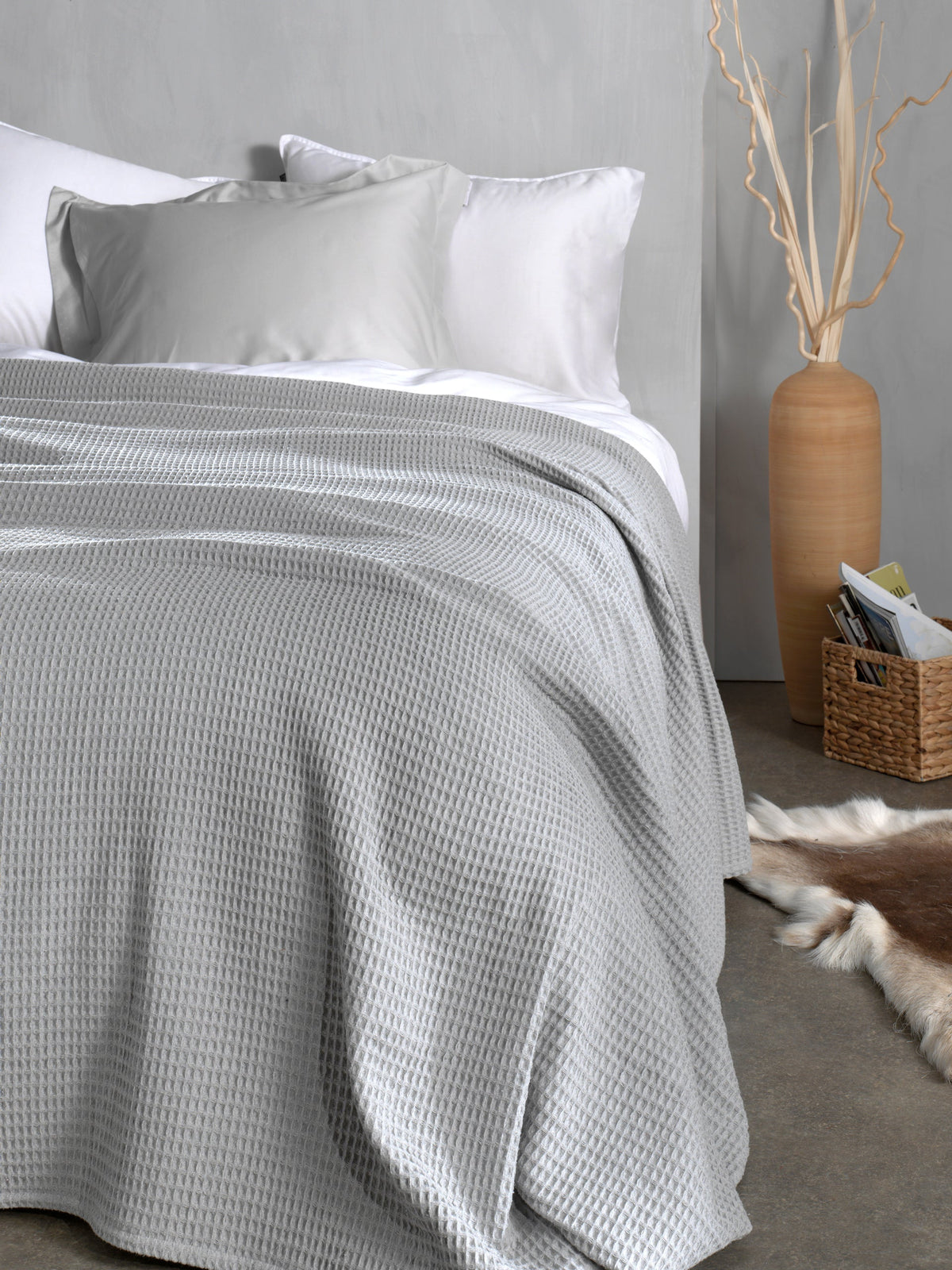 Heckettlane Sprei Wafel Melange Grey - 65% Gerecycled Katoen 35% Andere Vezels