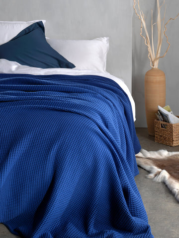 Heckettlane Sprei Wafel Ink Blue - 65% Gerecycled Katoen 35% Andere Vezels