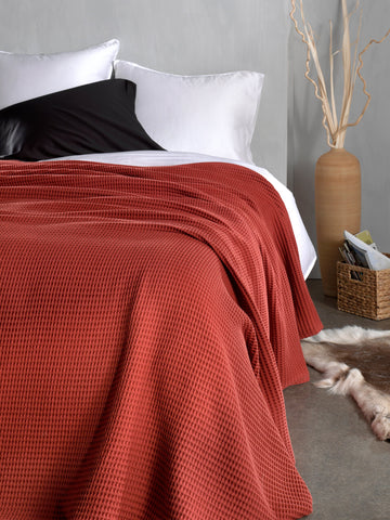 Heckettlane Sprei Wafel Kavi Orange - 65% Gerecycled Katoen 35% Andere Vezels