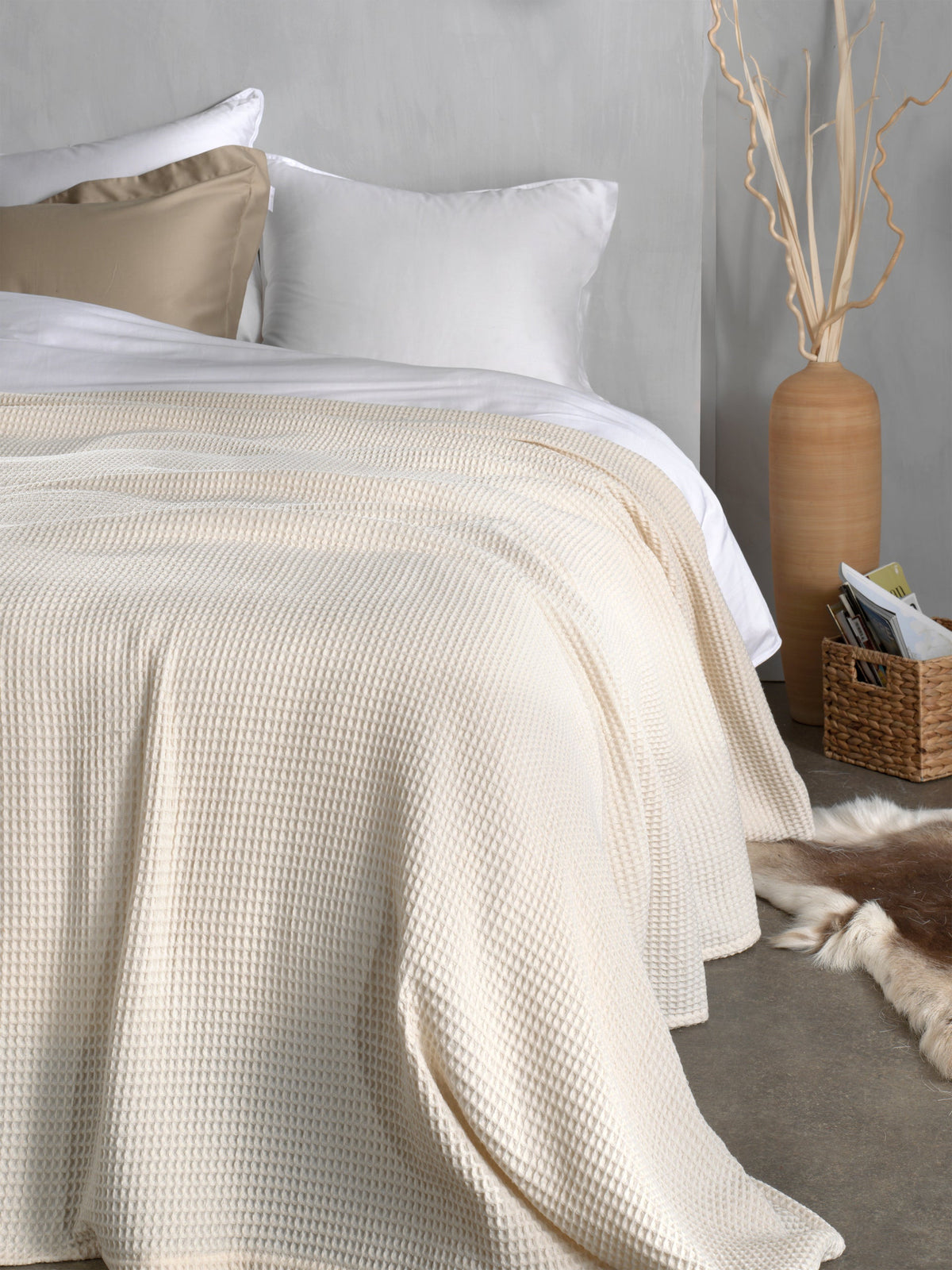 Heckettlane Sprei Wafel Ivory White - 65% Gerecycled Katoen 35% Andere Vezels