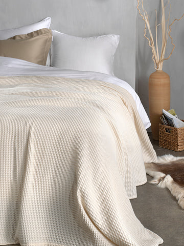 Heckettlane Sprei Wafel Ivory White - 65% Gerecycled Katoen 35% Andere Vezels