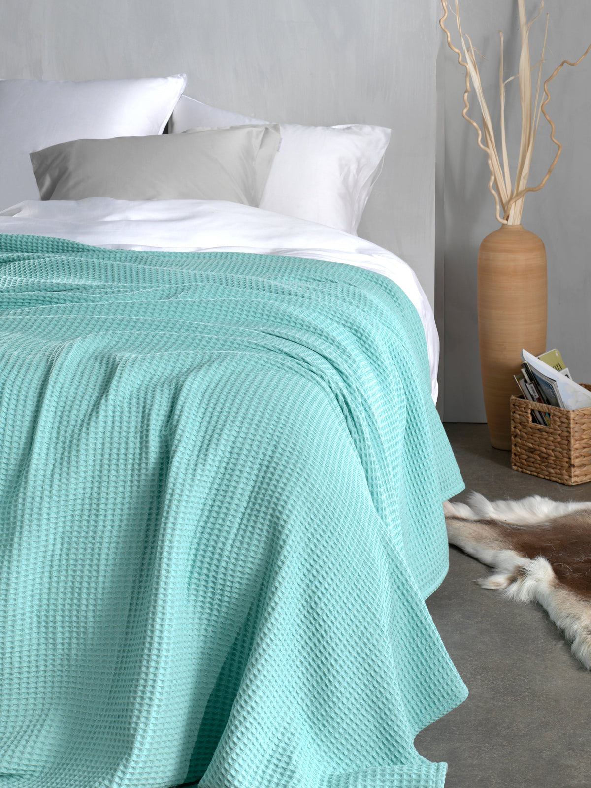 Heckettlane Sprei Wafel Sea Green - 65% Gerecycled Katoen 35% Andere Vezels